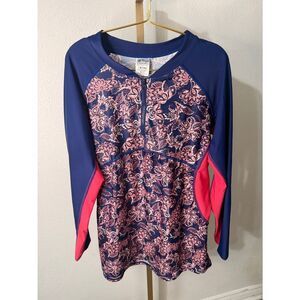 Tuga Navy & Pink Floral Zip-Front Swim Top-XL-NWT